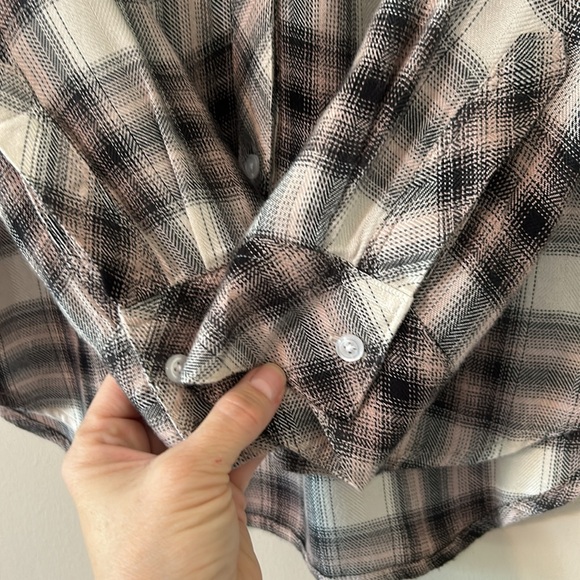 Rails Hunter Ivory Coal Blush Button Front Plaid Blouse Shirt Small Long Sleeve - Picture 5 of 13